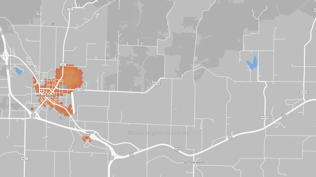 Bike Grade map of Hutton Valley, MO