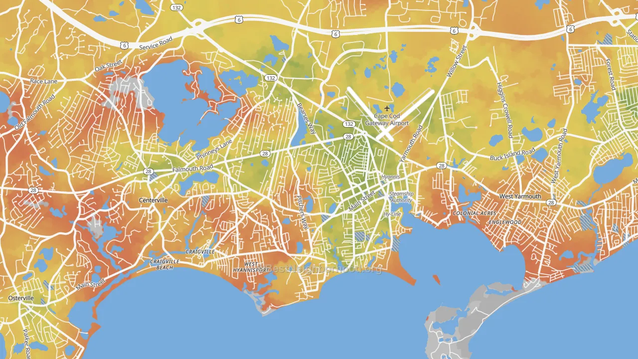 Bike Grade map of Hyannis, Barnstable Town, MA