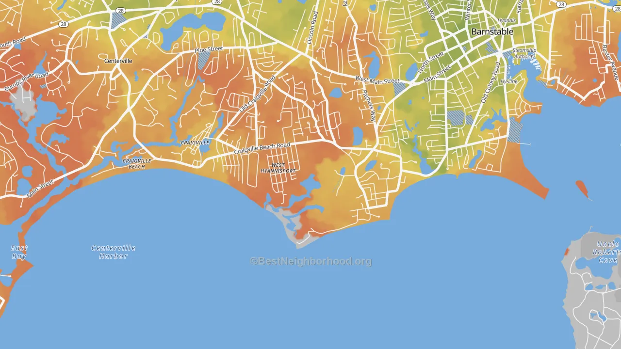 Bike Grade map of Hyannis Port, MA