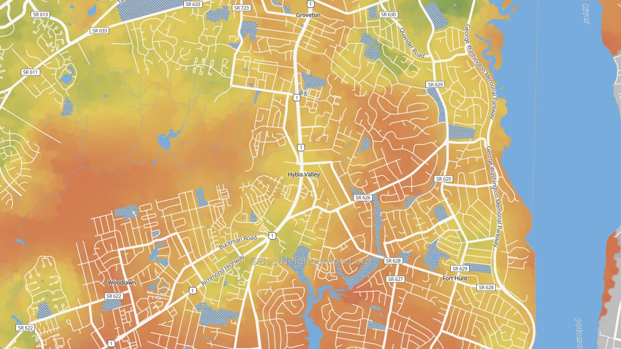 Bike Grade map of Hybla Valley, Alexandria, VA