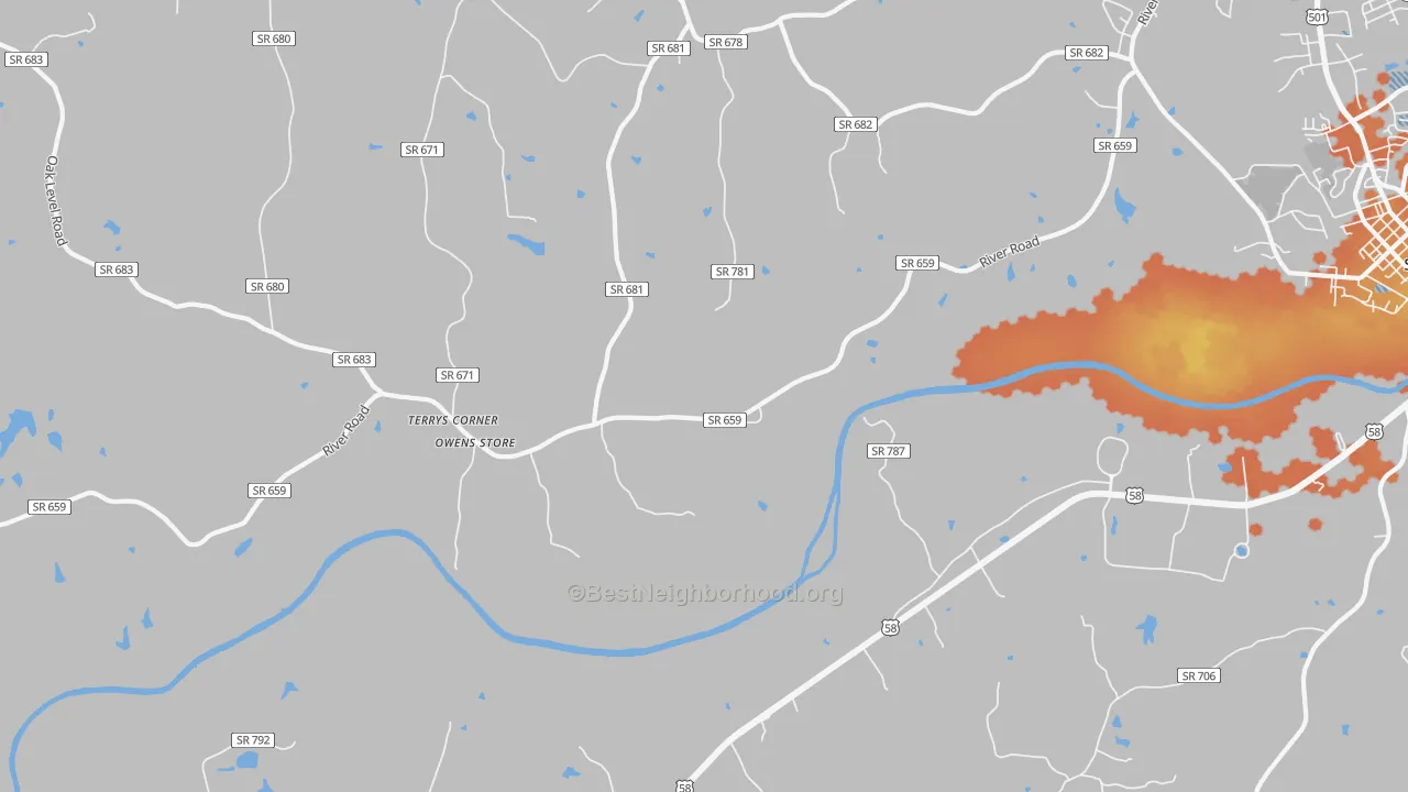 Bike Grade map of Hyco, VA