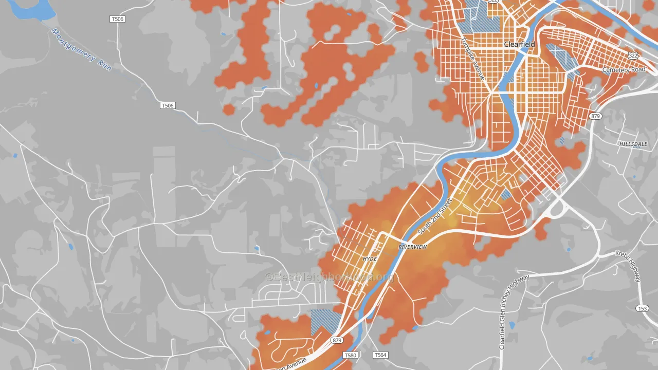 Bike Grade map of Hyde, PA