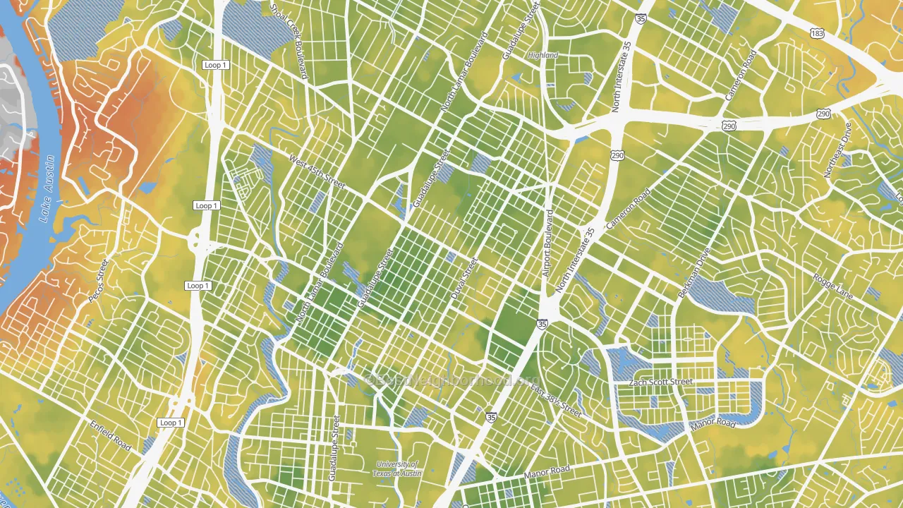Bike Grade map of Hyde Park, Austin, TX