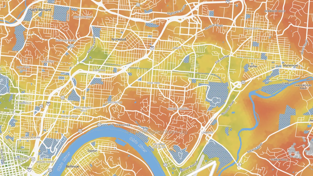 Bike Grade map of Hyde Park, Cincinnati, OH
