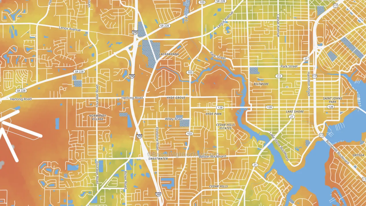 Bike Grade map of Hyde Park, Jacksonville, FL