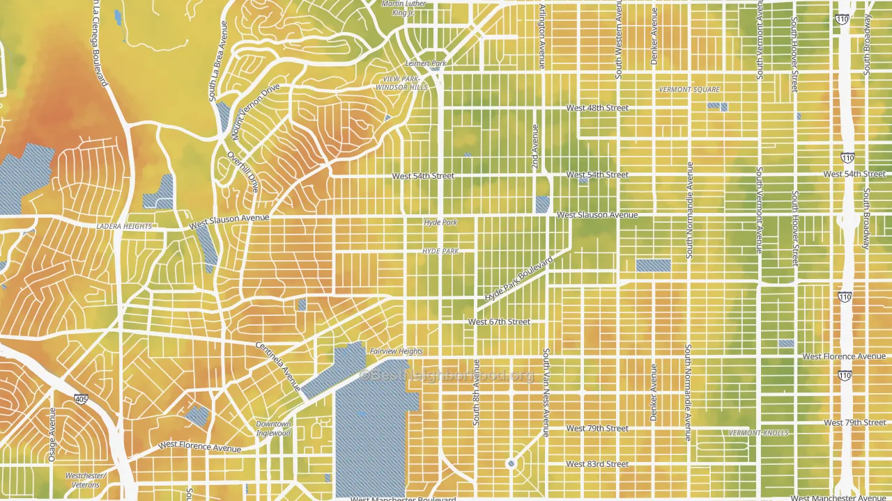 Bike Grade map of Hyde Park, Los Angeles, CA