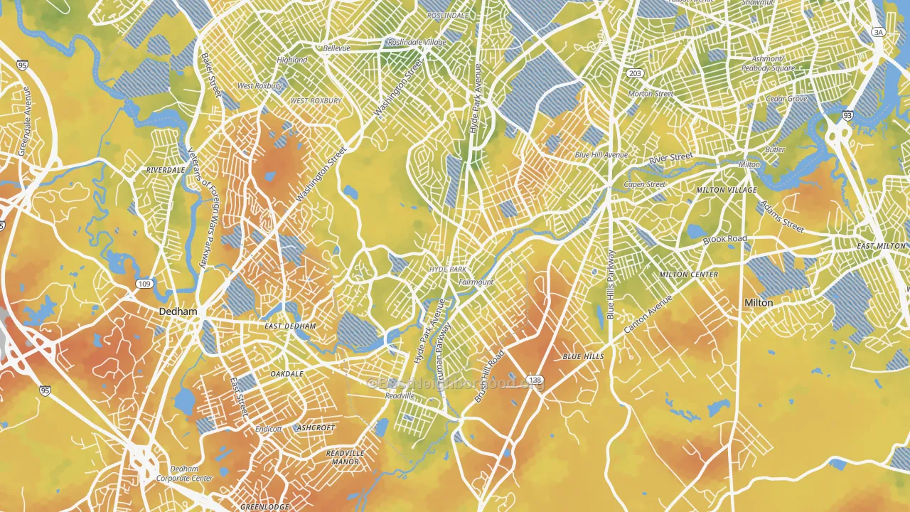 Bike Grade map of Hyde Park, MA