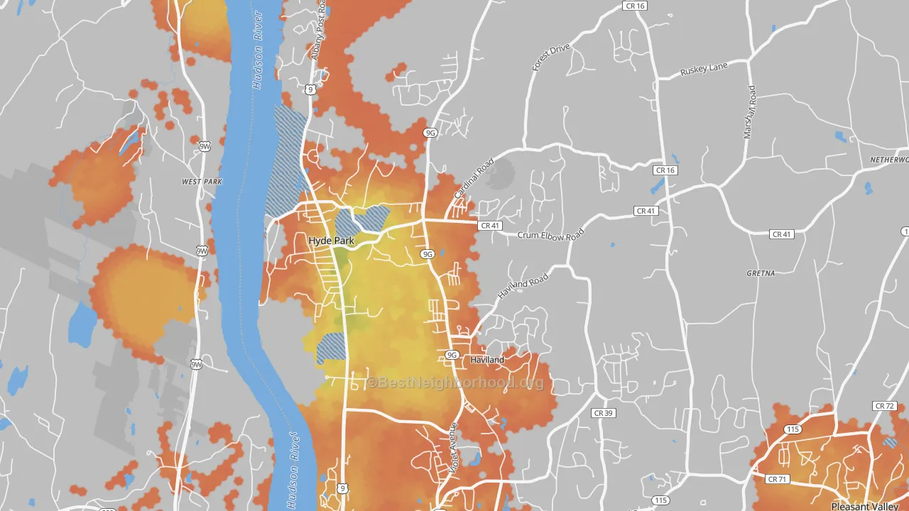 Bike Grade map of Hyde Park, NY