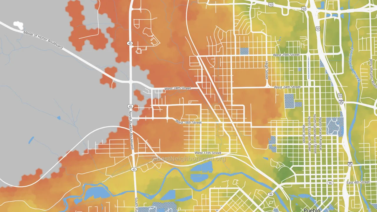 Bike Grade map of Hyde Park, Pueblo, CO