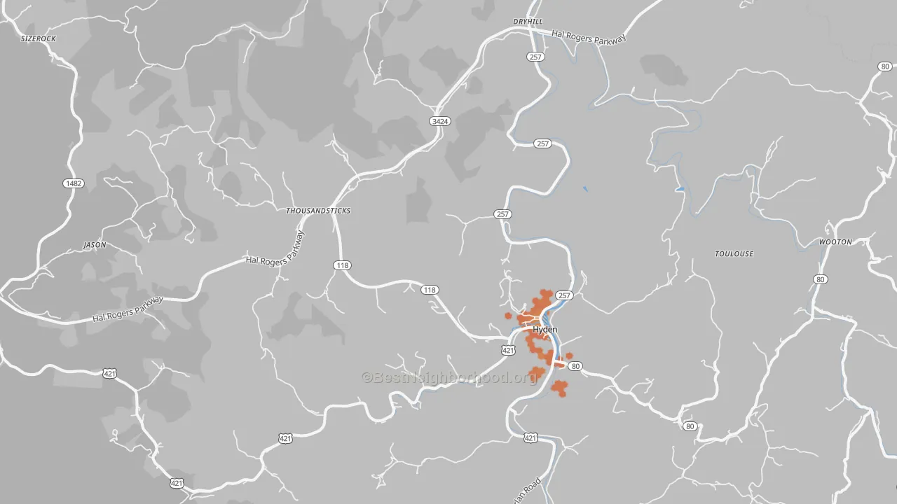 Bike Grade map of Hyden, KY