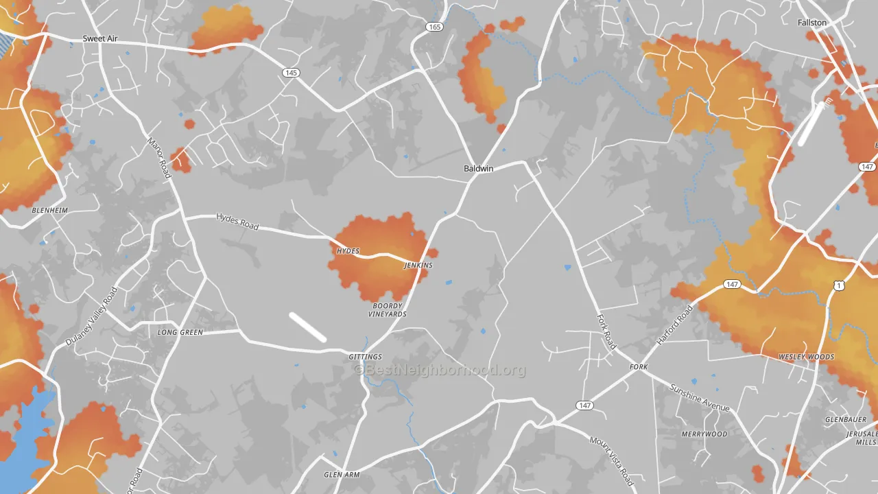 Bike Grade map of Hydes, MD