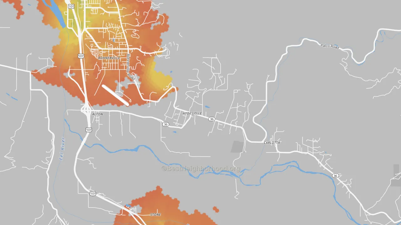 Bike Grade map of Hydesville, CA