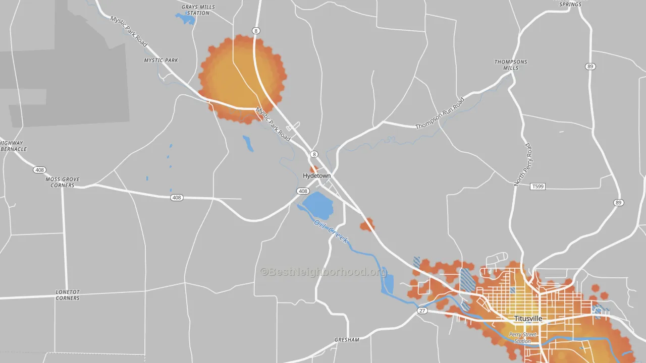 Bike Grade map of Hydetown, PA