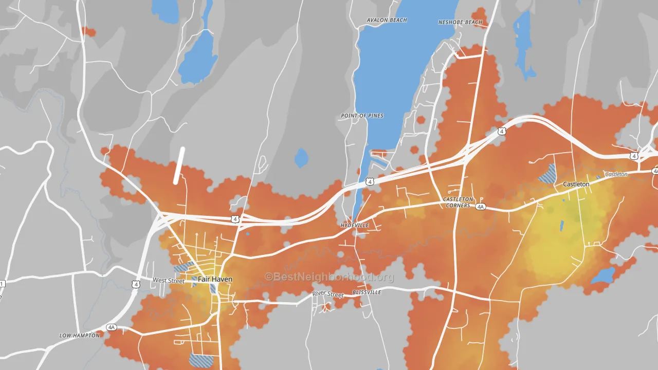 Bike Grade map of Hydeville, VT