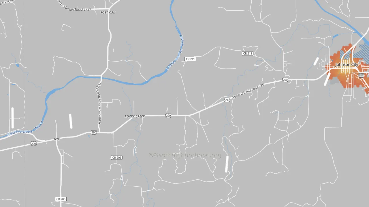Bike Grade map of Hye, TX
