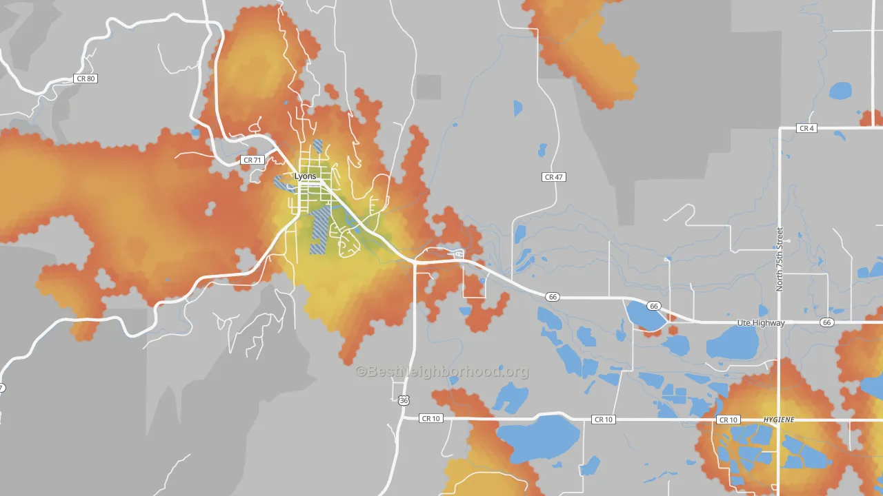 Bike Grade map of Hygiene, CO