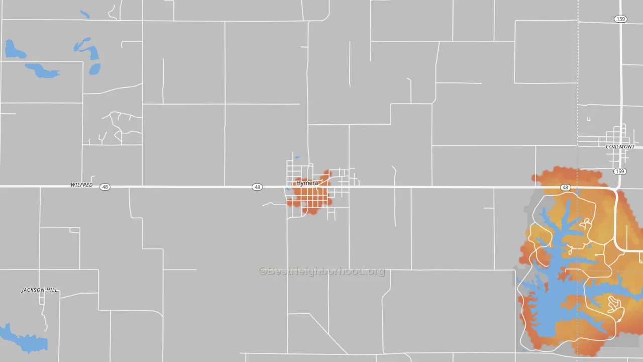 Bike Grade map of Hymera, IN