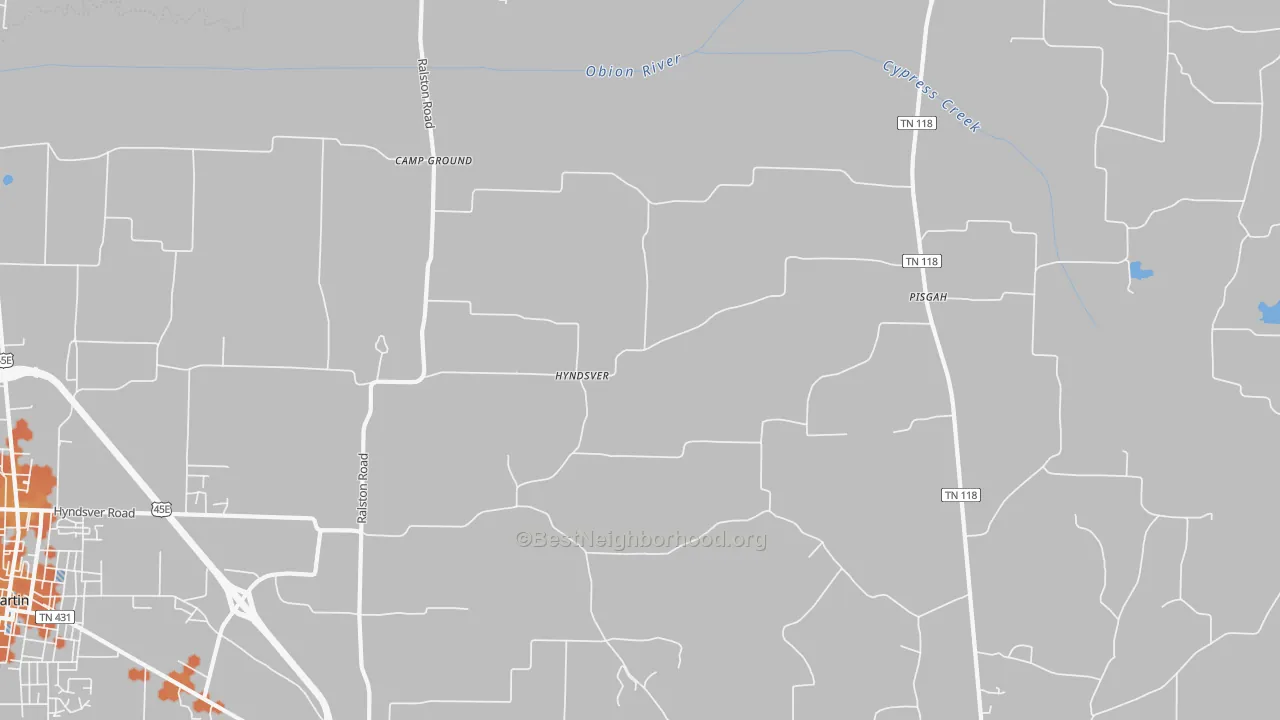 Bike Grade map of Hyndsver, TN