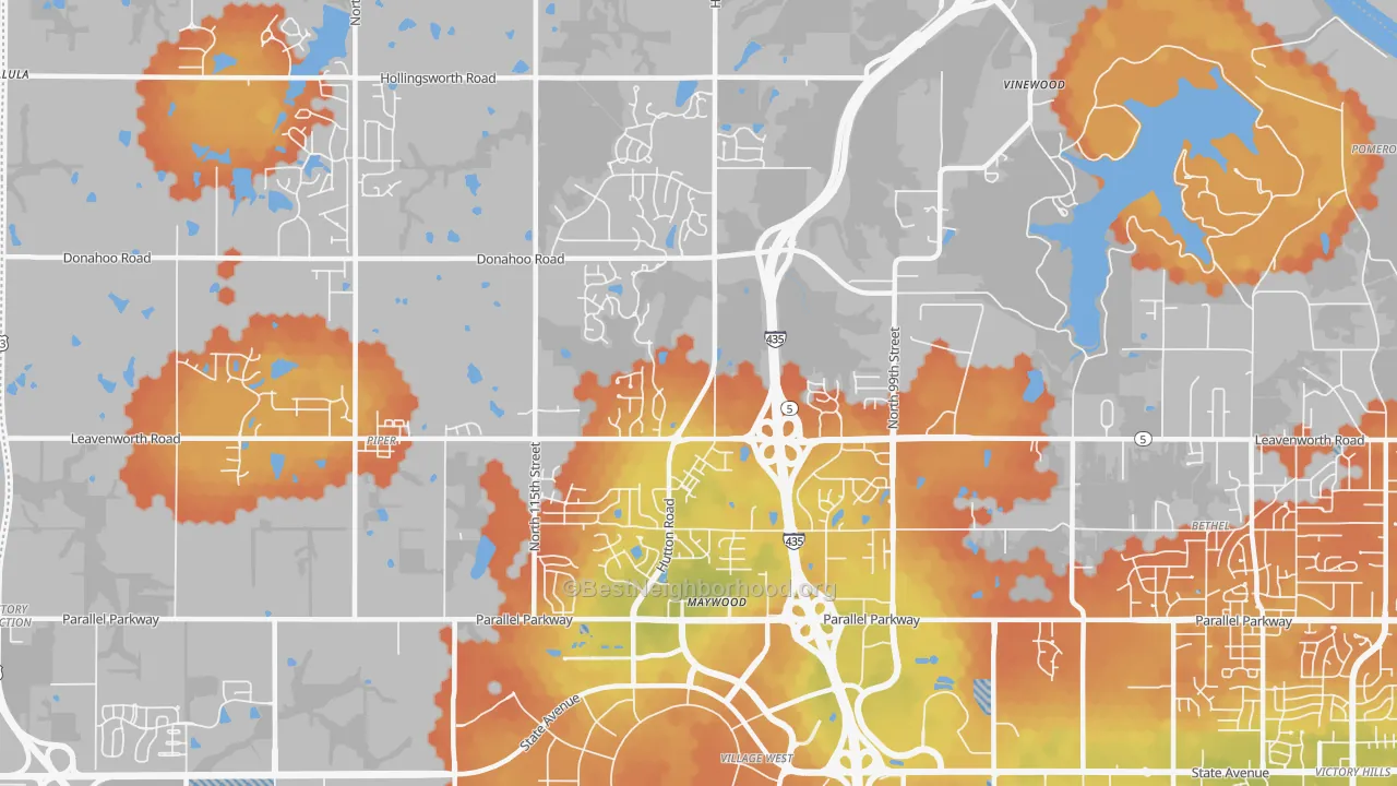Bike Grade map of I-435 West KC-KS, Kansas City, KS