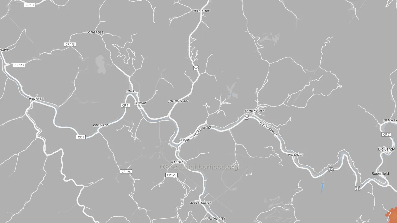 Bike Grade map of Iaeger, WV
