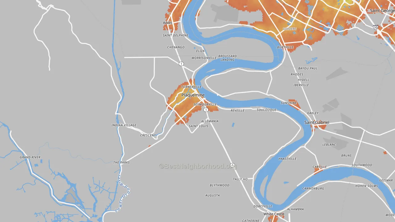 Bike Grade map of Iberville Parish, LA