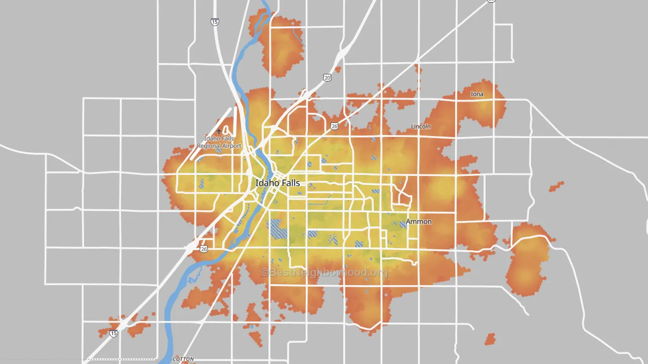 Bike Grade map of Idaho Falls, ID