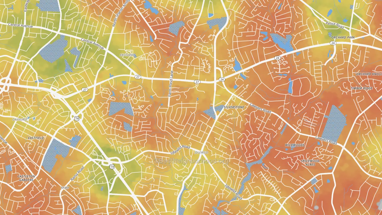 Bike Grade map of Idlewild Farms, Charlotte, NC
