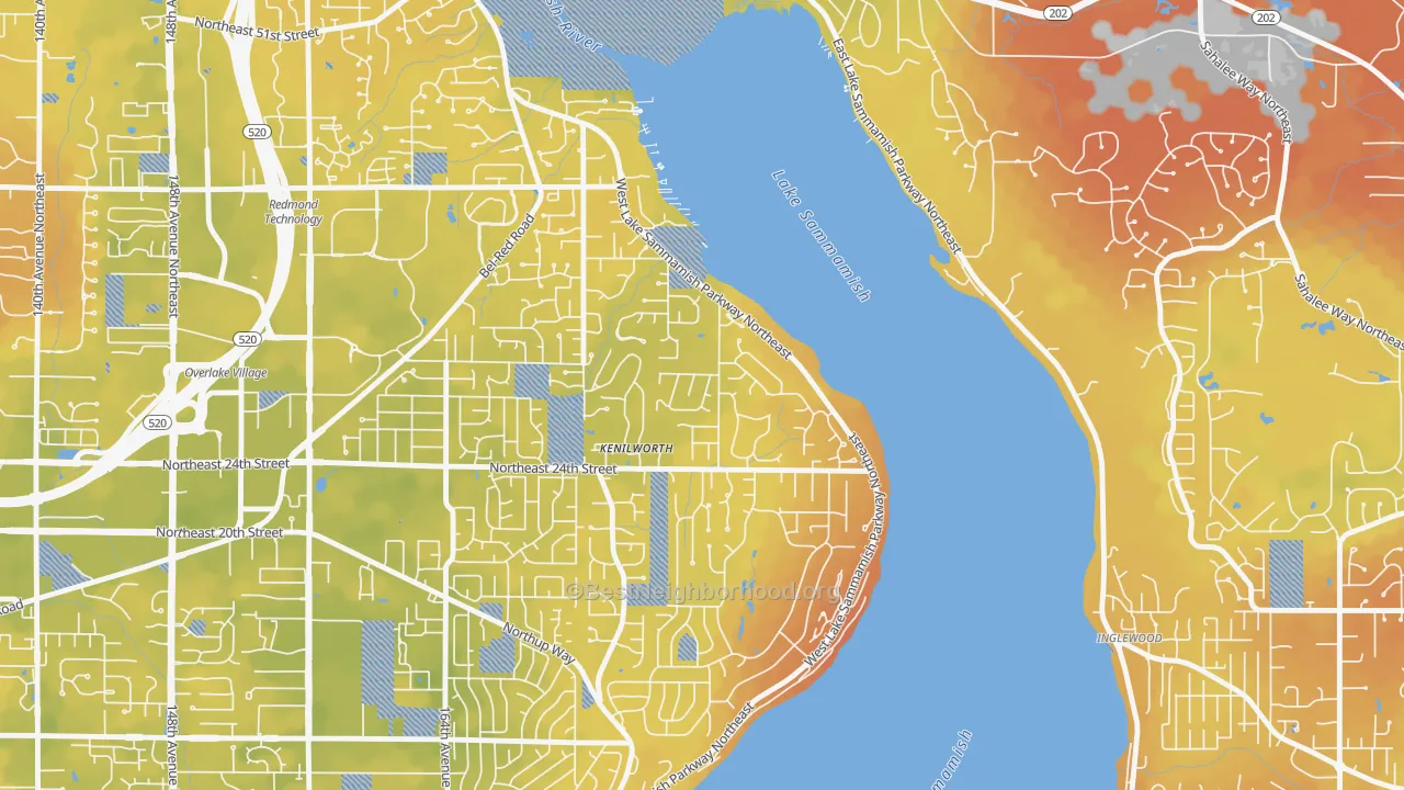 Bike Grade map of Idylwood, Redmond, WA
