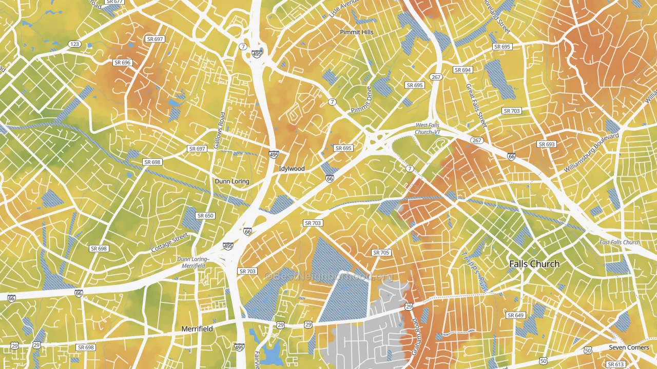 Bike Grade map of Idylwood, VA