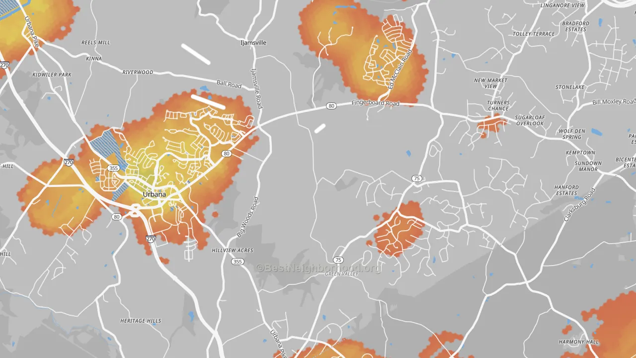 Bike Grade map of Ijamsville, MD