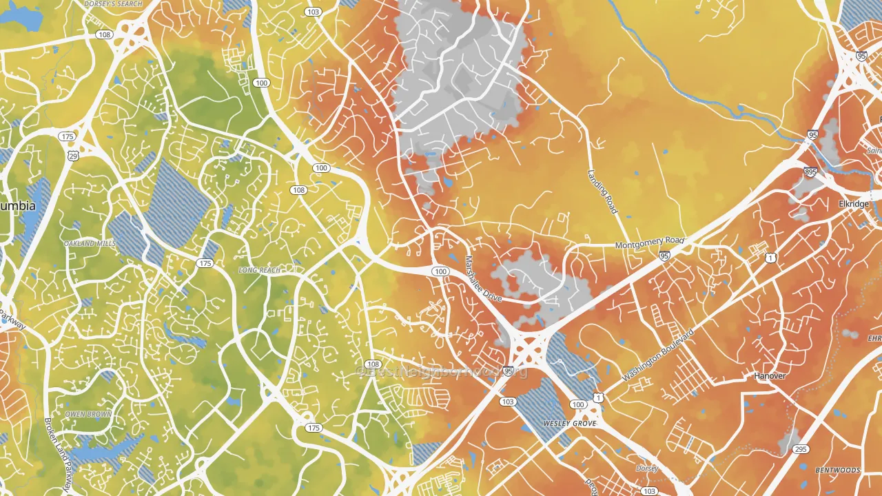 Bike Grade map of Ilchester, MD