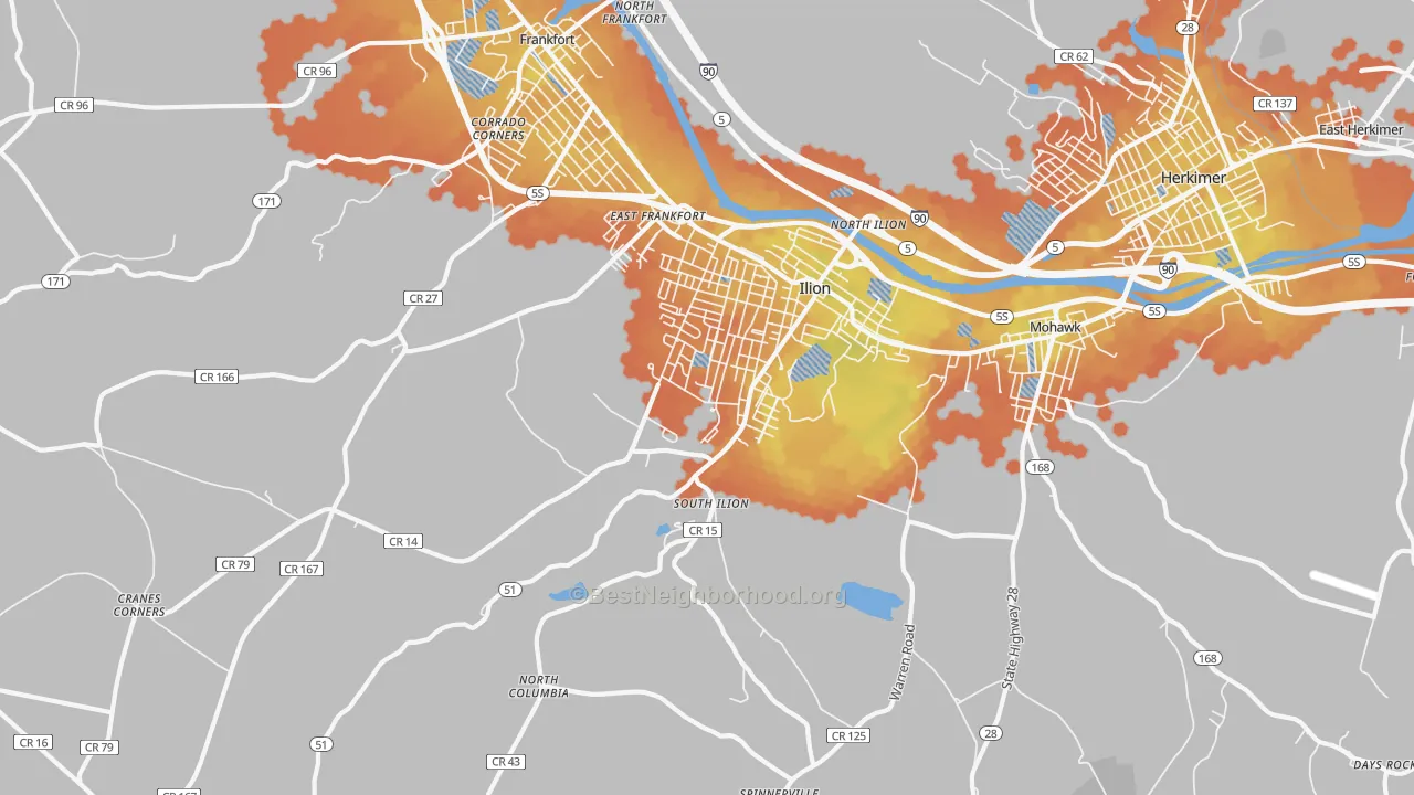 Bike Grade map of Ilion, NY