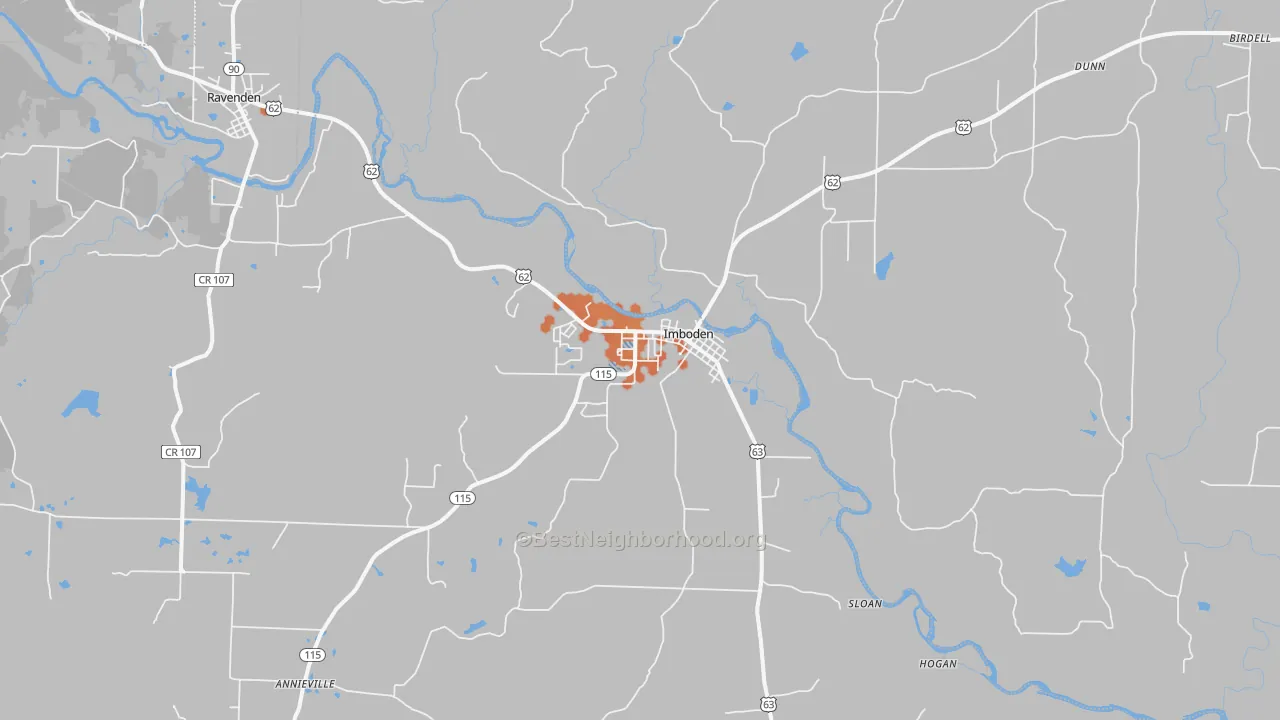 Bike Grade map of Imboden, AR