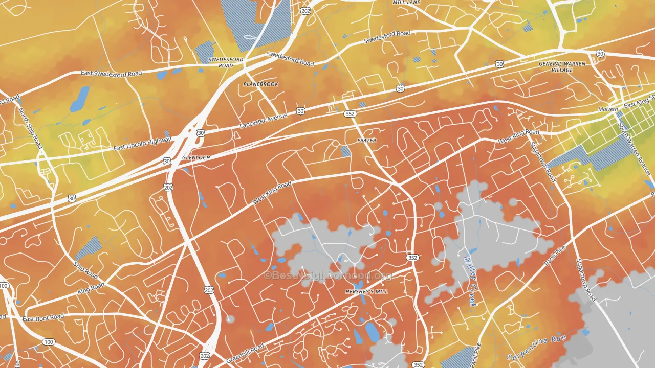 Bike Grade map of Immaculata, PA
