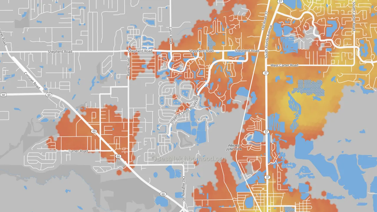 Bike Grade map of Imperial Lakes, Fuller Heights, FL