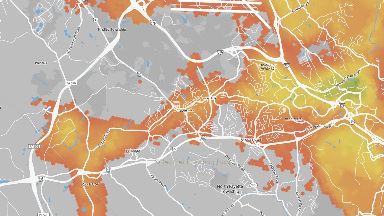 Bike Grade map of Imperial, PA