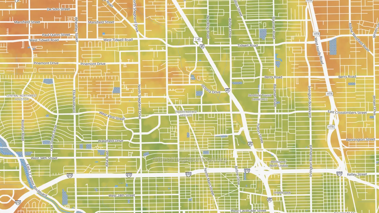 Bike Grade map of Independence Heights, Houston, TX