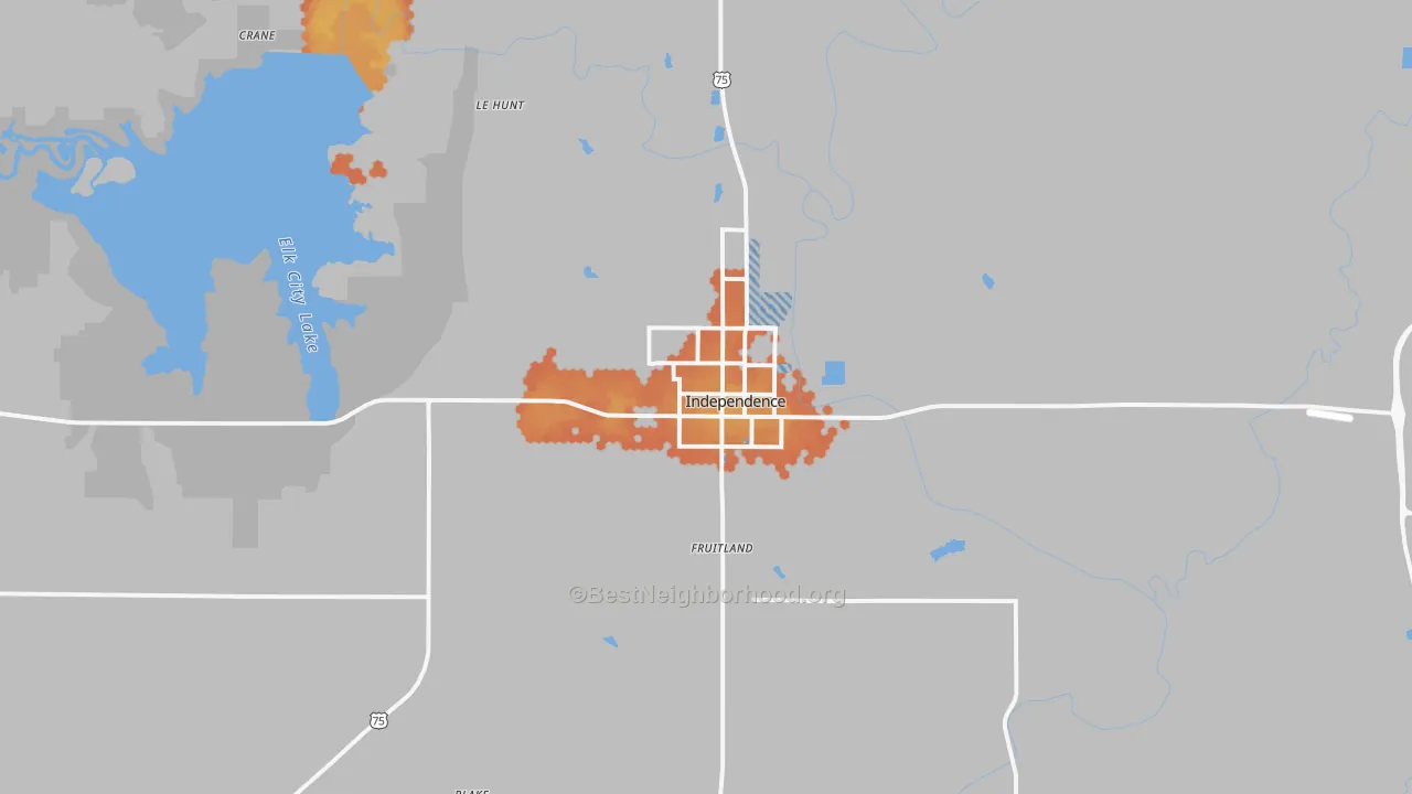 Bike Grade map of Independence, KS