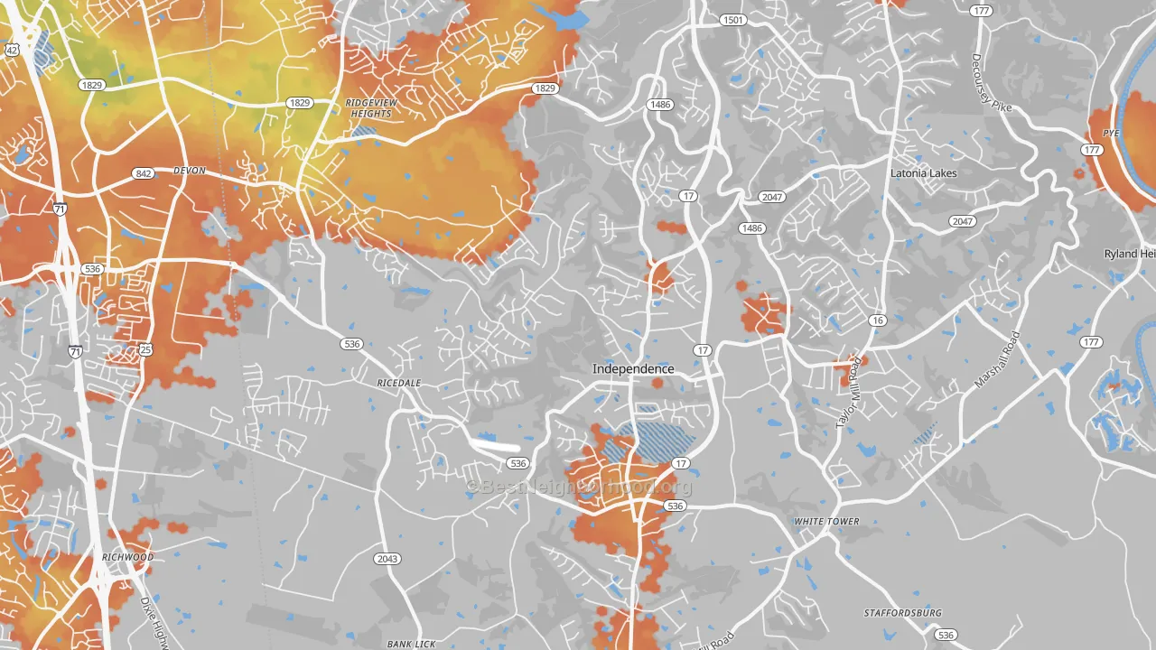 Bike Grade map of Independence, KY
