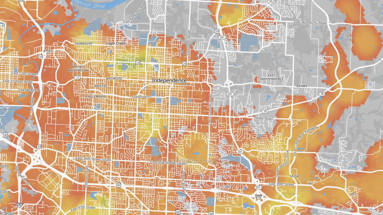 Bike Grade map of Independence, MO