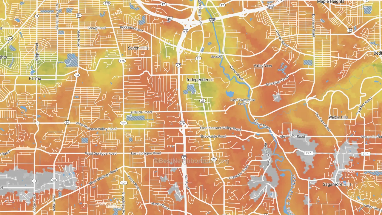Bike Grade map of Independence, OH