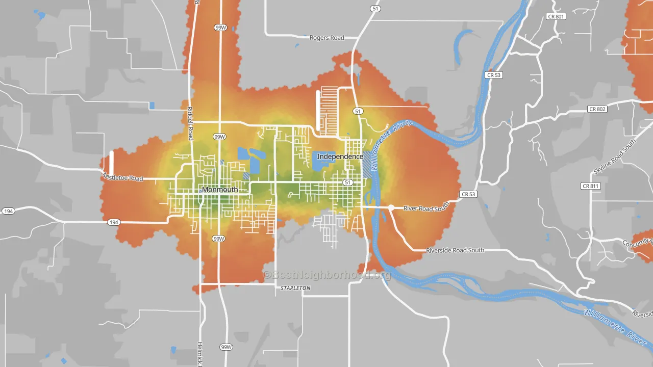 Bike Grade map of Independence, OR