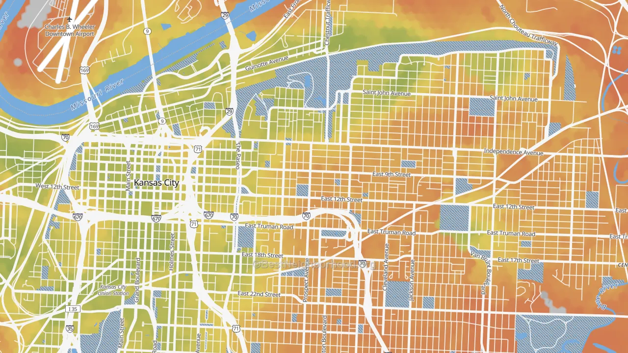 Bike Grade map of Independence Plaza, Kansas City, MO