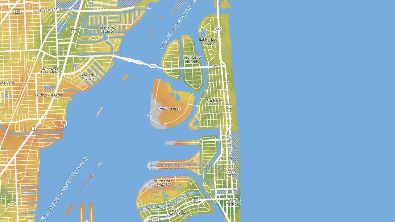 Bike Grade map of Indian Creek, FL