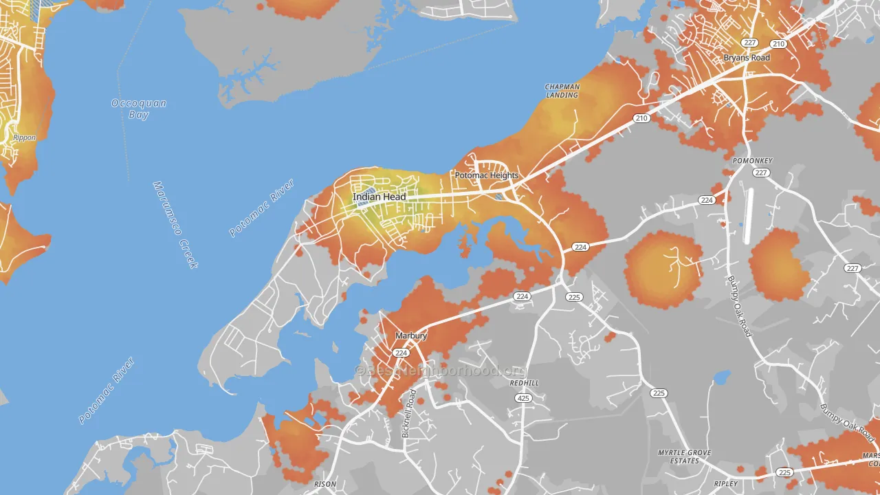Bike Grade map of Indian Head, MD