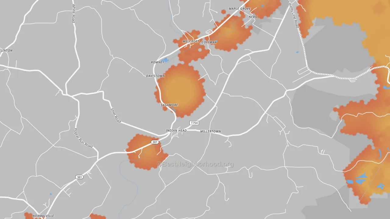 Bike Grade map of Indian Head, PA