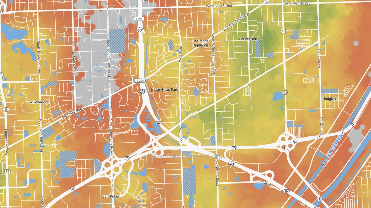 Bike Grade map of Indian Head Park, IL