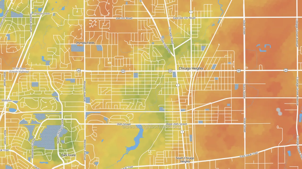 Bike Grade map of Indian Hill, Chicago Heights, IL