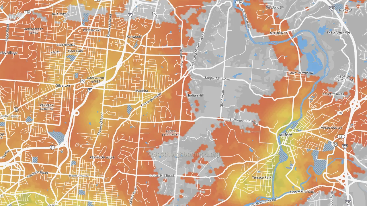 Bike Grade map of Indian Hill, OH
