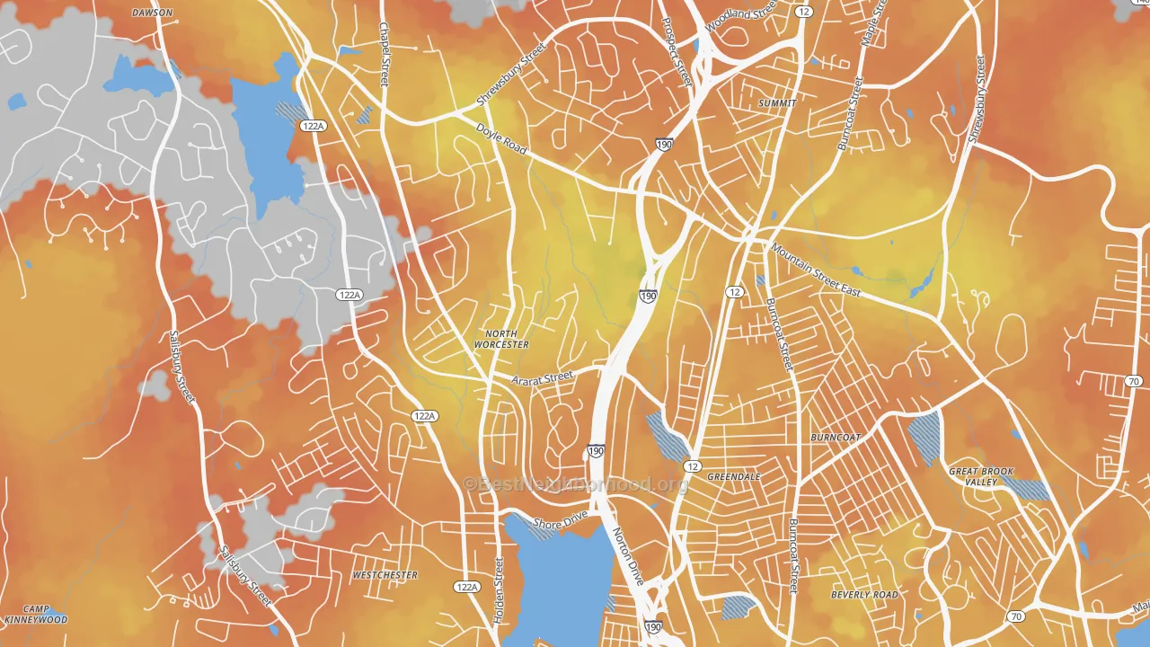Bike Grade map of Indian Hill, Worcester, MA